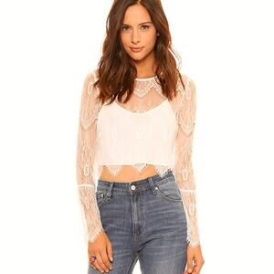 White Lace Long-Sleeve Cropped Top